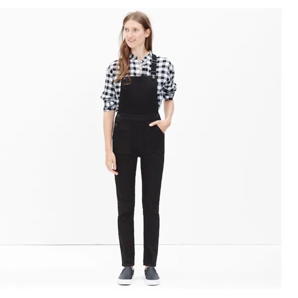 Madewell Denim Cross-Back Overalls black frost high rise slim leg medium